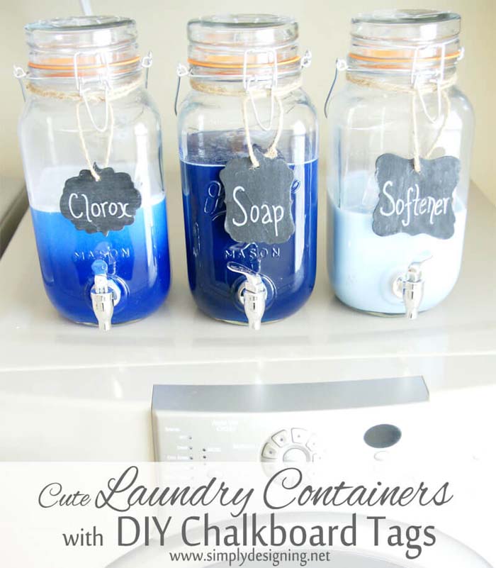 Use Mason Jars to Store Laundry Detergent #masonjarlights #masonjar #decorhomeideas