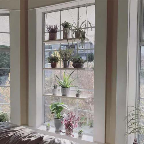 Vertical Window Shelf in Bedroom #windowshelf #plants #decorhomeideas