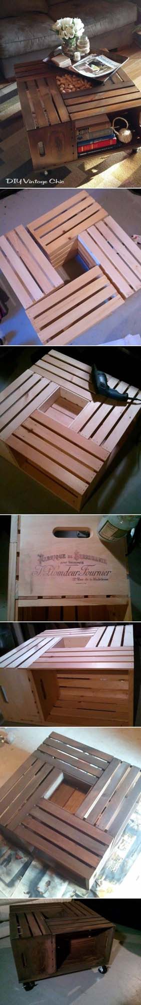 Vintage Wood Crate Coffee Table #rustic #storage #organization #decorhomeideas