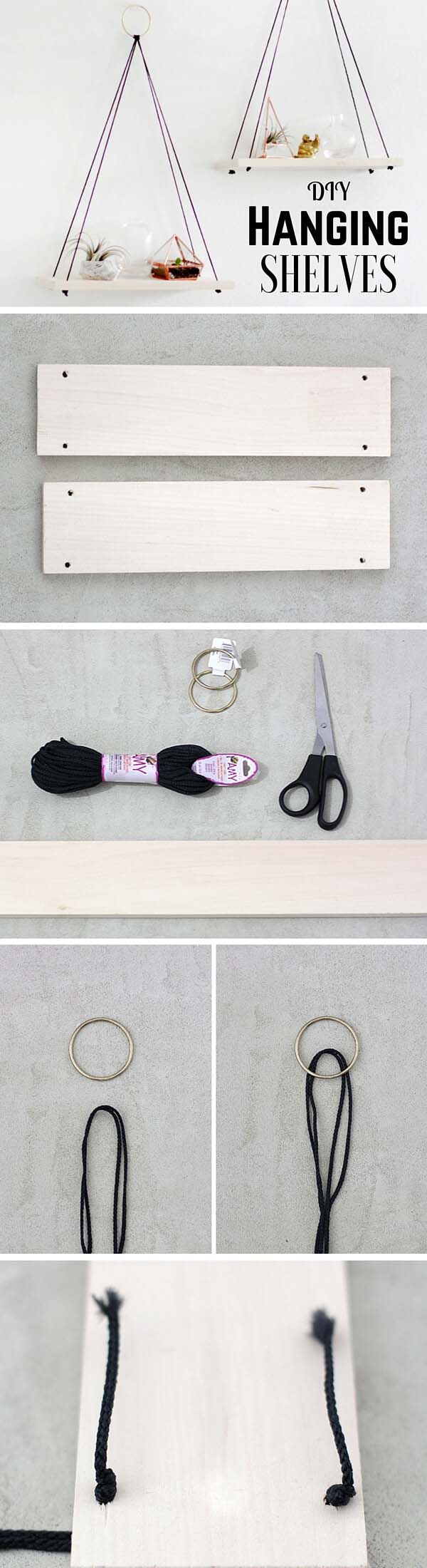 Weekend DIY projects for Hanging Shelves #diy #weekendproject #decorhomeideas