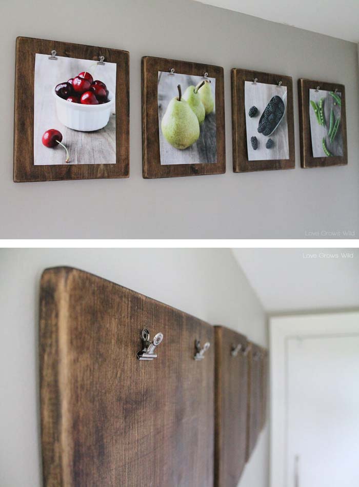 Wood and Binder Clip Art Boards #walldecor #kitchen #decorhomeideas