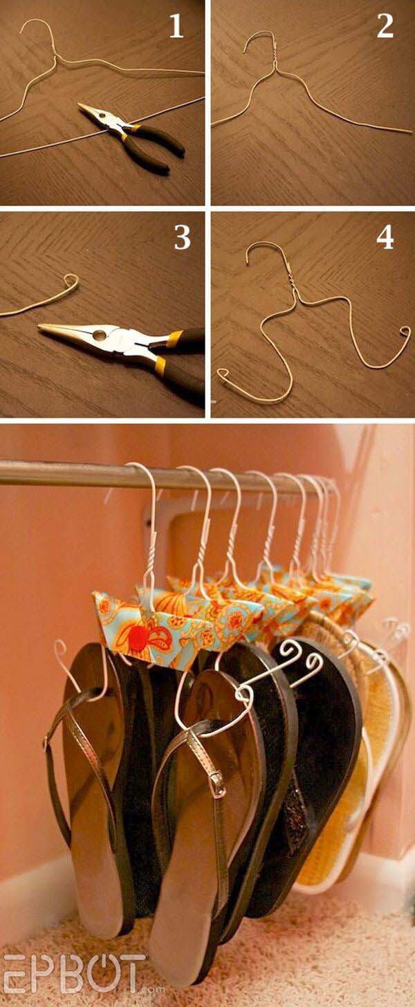 Adorable Hanger Hack for Sandal Storage #storage #organization #decorhomeideas