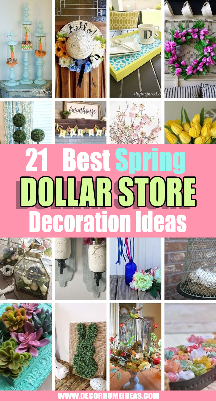 Best Dollar Store Spring Decor Ideas. Brighten up your home for less with these Dollar Store DIY Spring Decor ideas. From wreaths to centerpieces, there are plenty of decorations to choose from #decorhomeideas