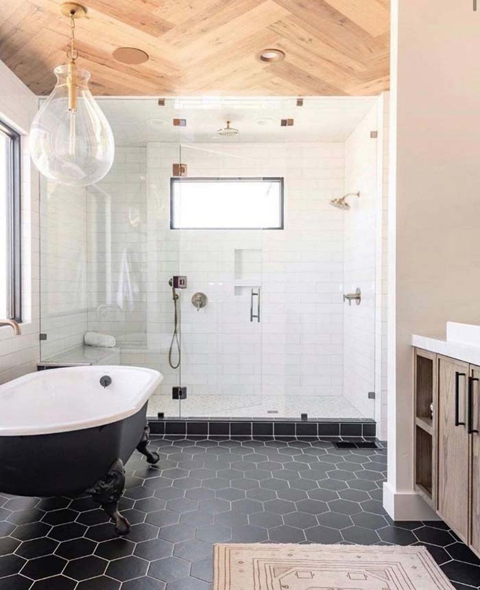 23 Best White Subway Tile Shower Ideas, Black Floor White Subway Tile Bathroom