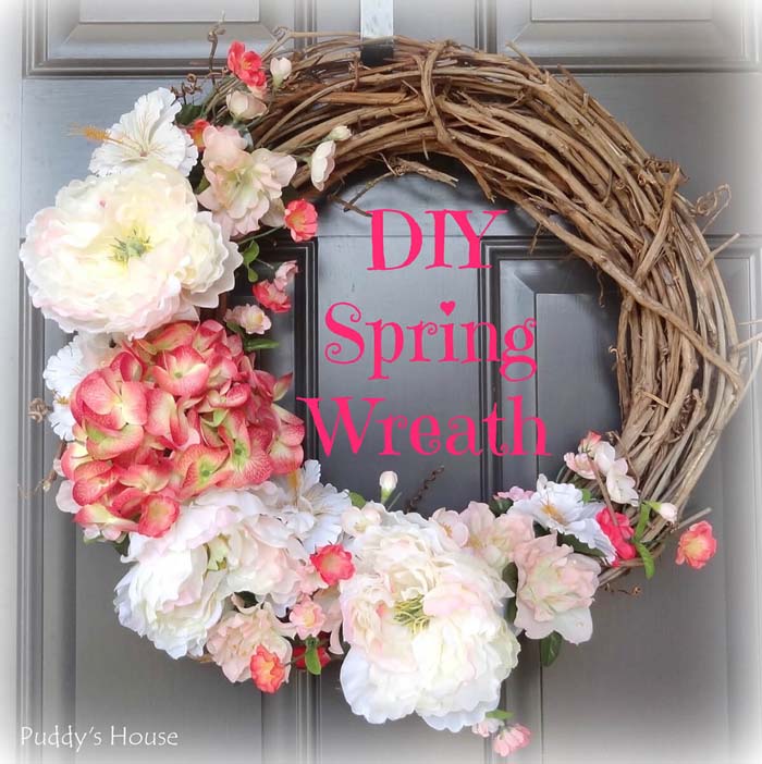 Blooming Peonies on a Grapevine Wreath #springwreath #diy #decorhomeideas