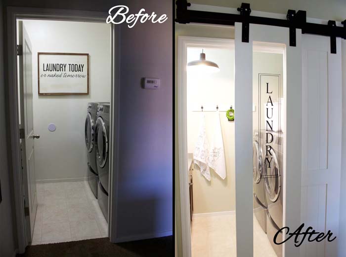 Boutique Flair with Glass Doors #laundryroom #makeover #decorhomeideas