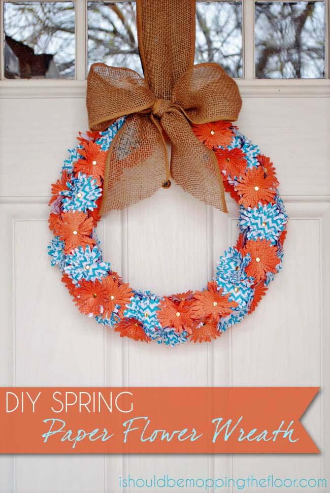 Bright Cutout Paper Flower Wreath #springwreath #diy #decorhomeideas