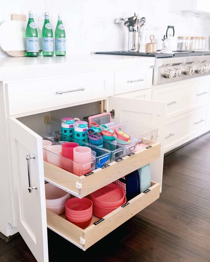 Cabinet for Kid Dishes #kitchen #hacks #organization #decorhomeideas