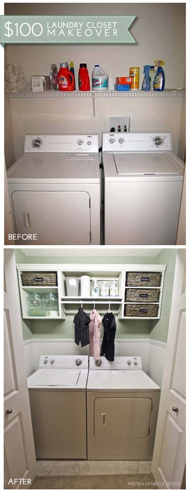 Cute and Compact with Storage Cubbies #laundryroom #makeover #decorhomeideas