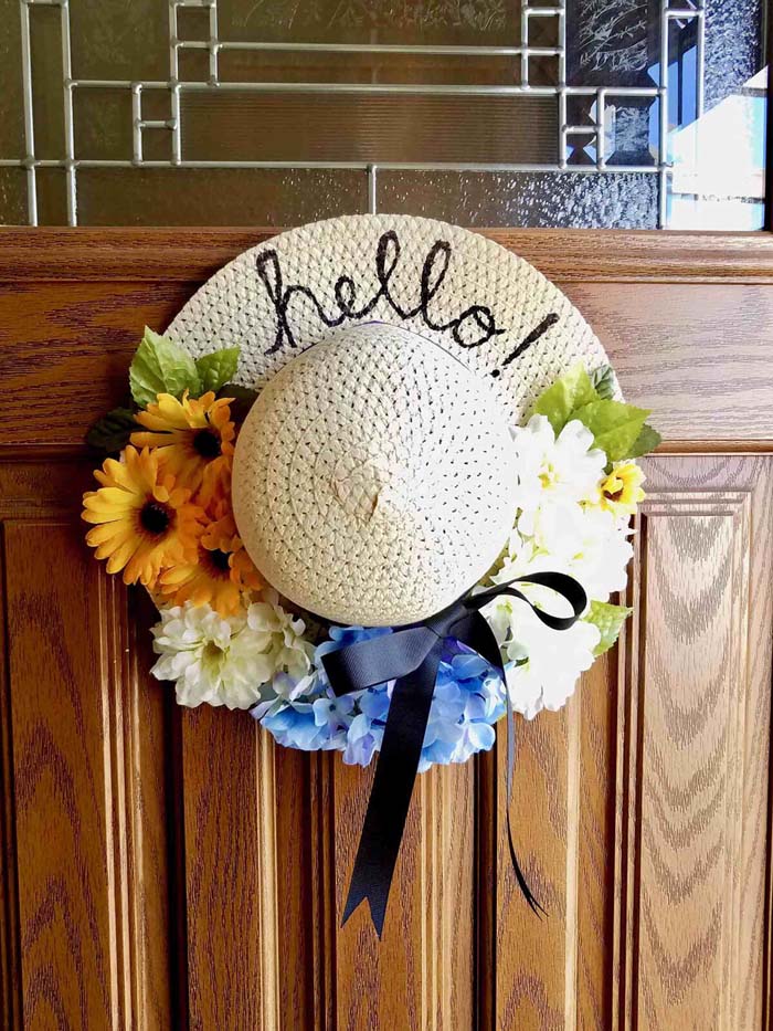 DIY Dollar Tree Sun Hat Wreath #springdecor #dollarstore #decorhomeideas