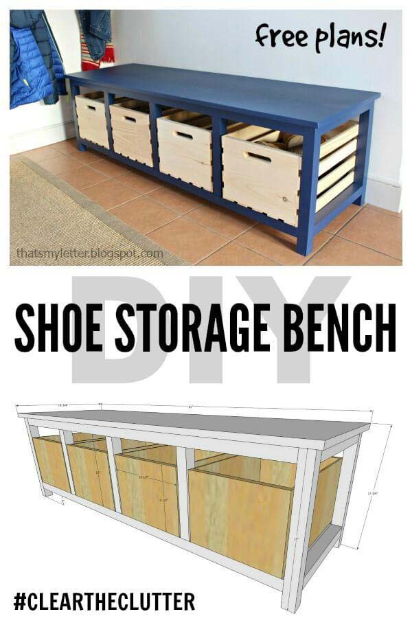 DIY Entryway Benches with Shoe Storage #entrywaybench #diy #decorhomeideas