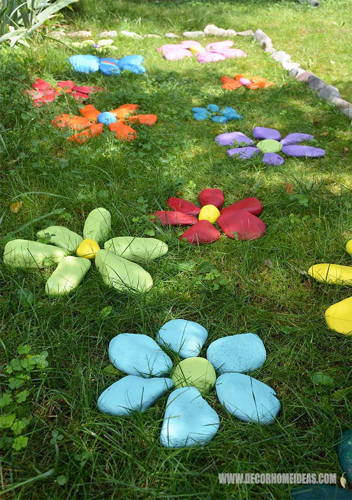 DIY Painted Rock Flowers Garden #outdoor #springdecor #decorhomeideas