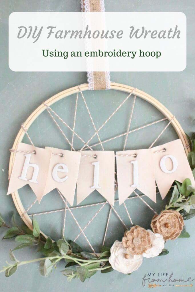 Easy Embroidery Hoop Greeting Wreath #springwreath #diy #decorhomeideas