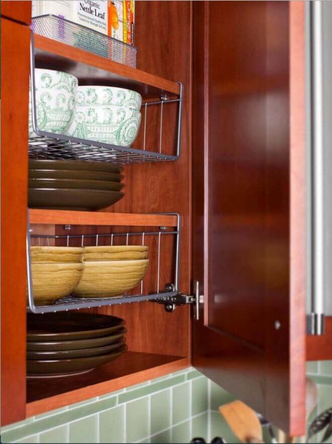 Hanging Shelves Double Cabinet Space #storage #organization #decorhomeideas