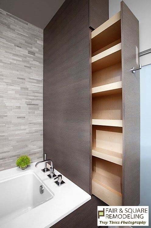 Hidden Sliding Shelf in a Small Bathroom #storage #organization #decorhomeideas