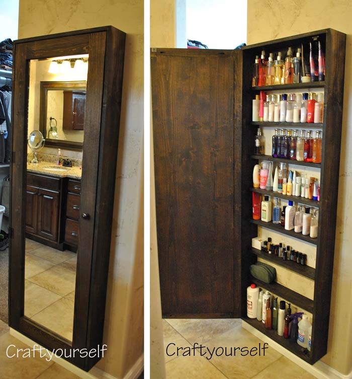 Install a Full-Length Mirror with Hidden Shelving #storage #organization #decorhomeideas