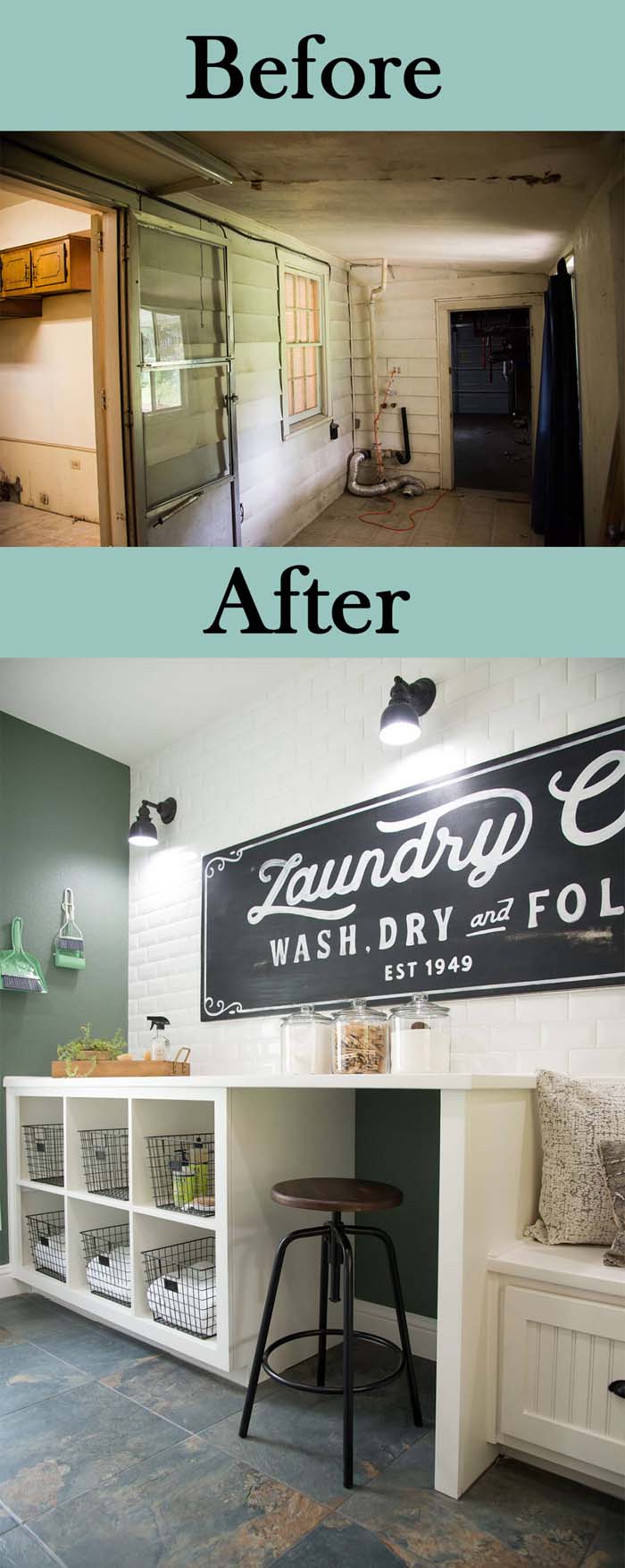 Large Space with a Touch of Retro Decor #laundryroom #makeover #decorhomeideas