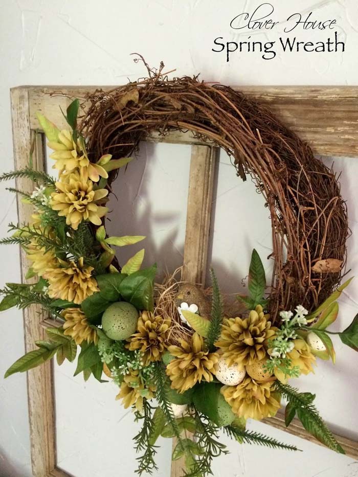 Nest Themed Wreath with Wild Greenery #springwreath #diy #decorhomeideas