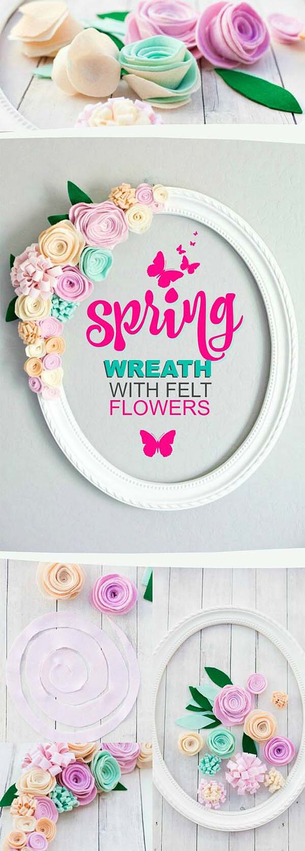 Oval Wreath with Easy Felt Flowers #springwreath #diy #decorhomeideas