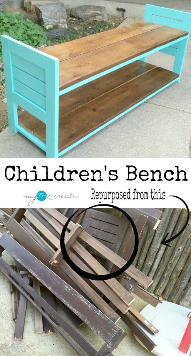 Scrap Wood Children’s Bench Project #entrywaybench #diy #decorhomeideas