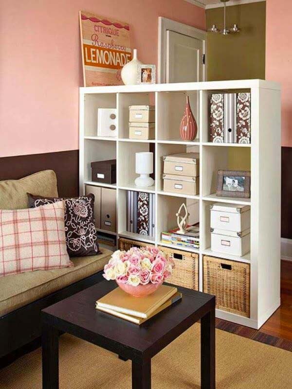 Shelves Multitask as Storage and Room Divider #storage #organization #decorhomeideas