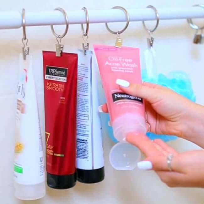 Shower Curtain Clips Hold Your Beauty Products #storage #organization #decorhomeideas