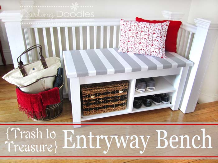 Simple Do-It-Yourself Storage Bench Project #entrywaybench #diy #decorhomeideas