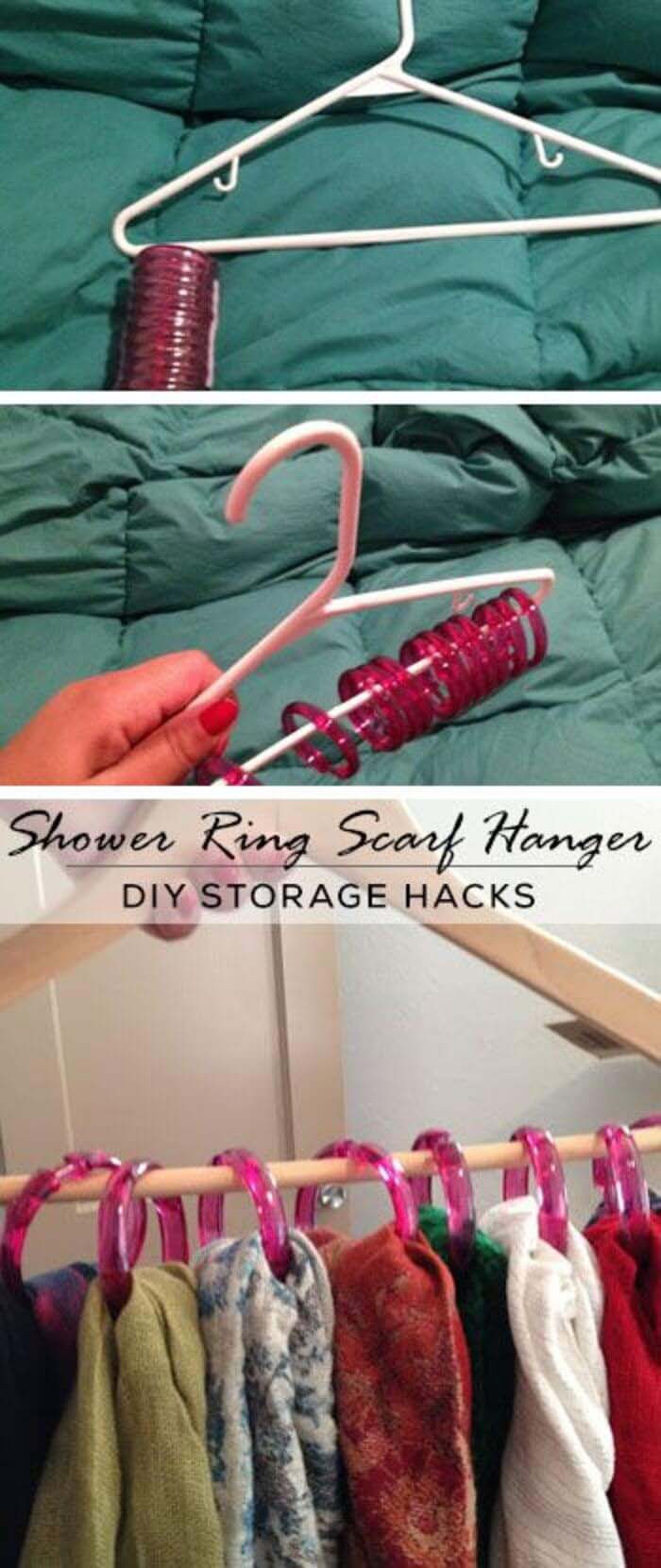 Simple Shower Ring Scarf Storage #storage #organization #decorhomeideas