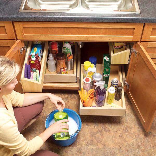 Sliding Drawers Make Sink Storage Simple #storage #organization #decorhomeideas