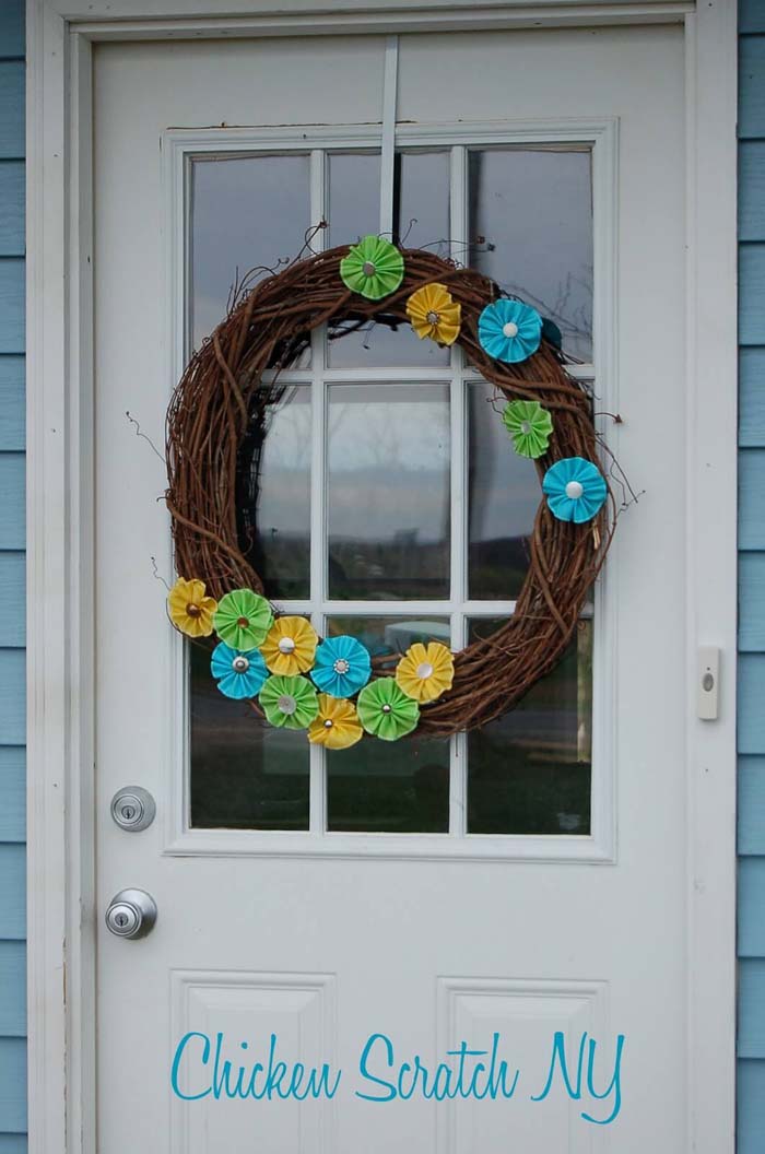 Spring Ribbon Flower with Antique Buttons Wreath #springwreath #diy #decorhomeideas