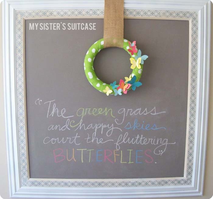 Springtime Fabric and Paint Chip Butterfly Wreath #springwreath #diy #decorhomeideas