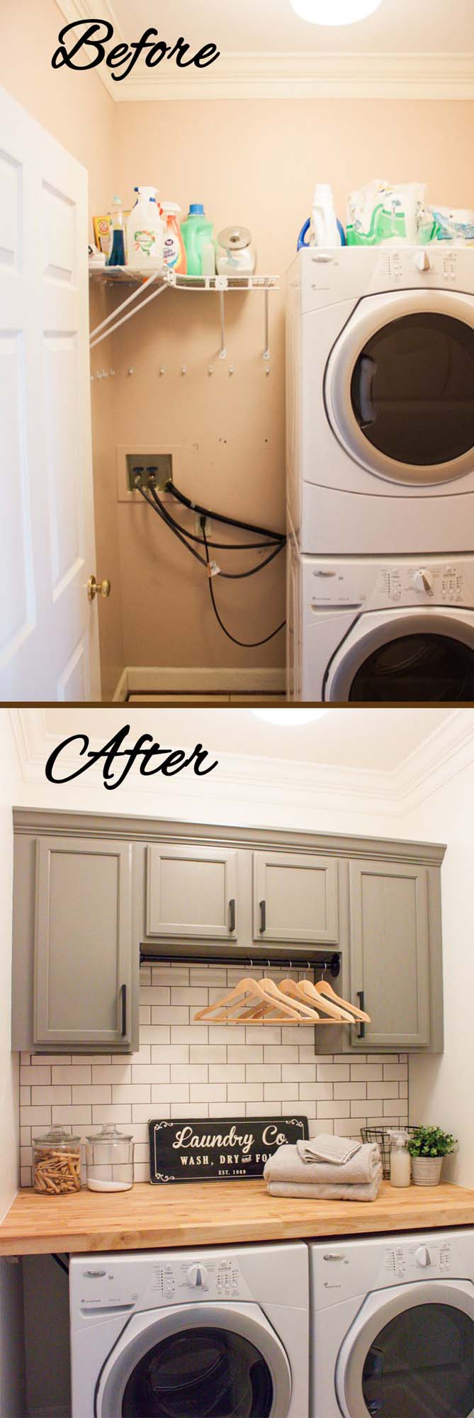 Stacked to Flat with Extra Storage #laundryroom #makeover #decorhomeideas