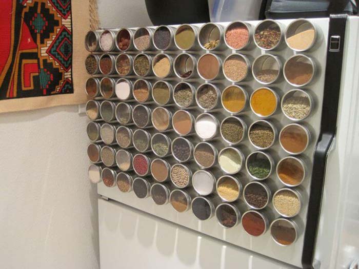 Turn Your Fridge Into Magnetic Spice Storage #storage #organization #decorhomeideas