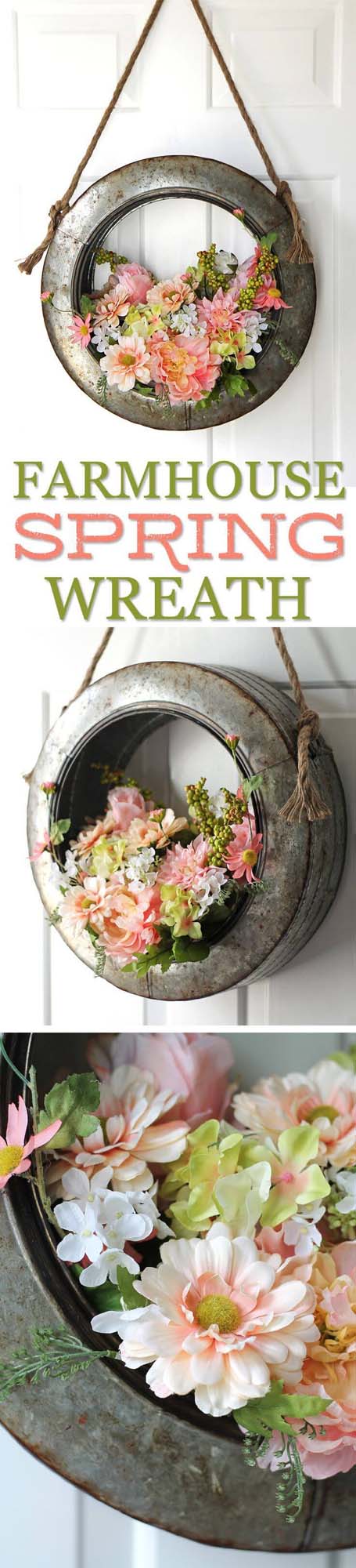 Unique Metal Wreath with Blooming Flowers #springwreath #diy #decorhomeideas