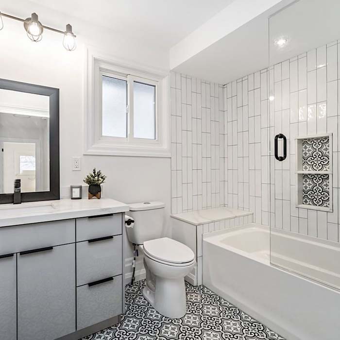 Vertical Pattern White Subway Shower Tiles #bathroom #whiteshowertile #decorhomeideas