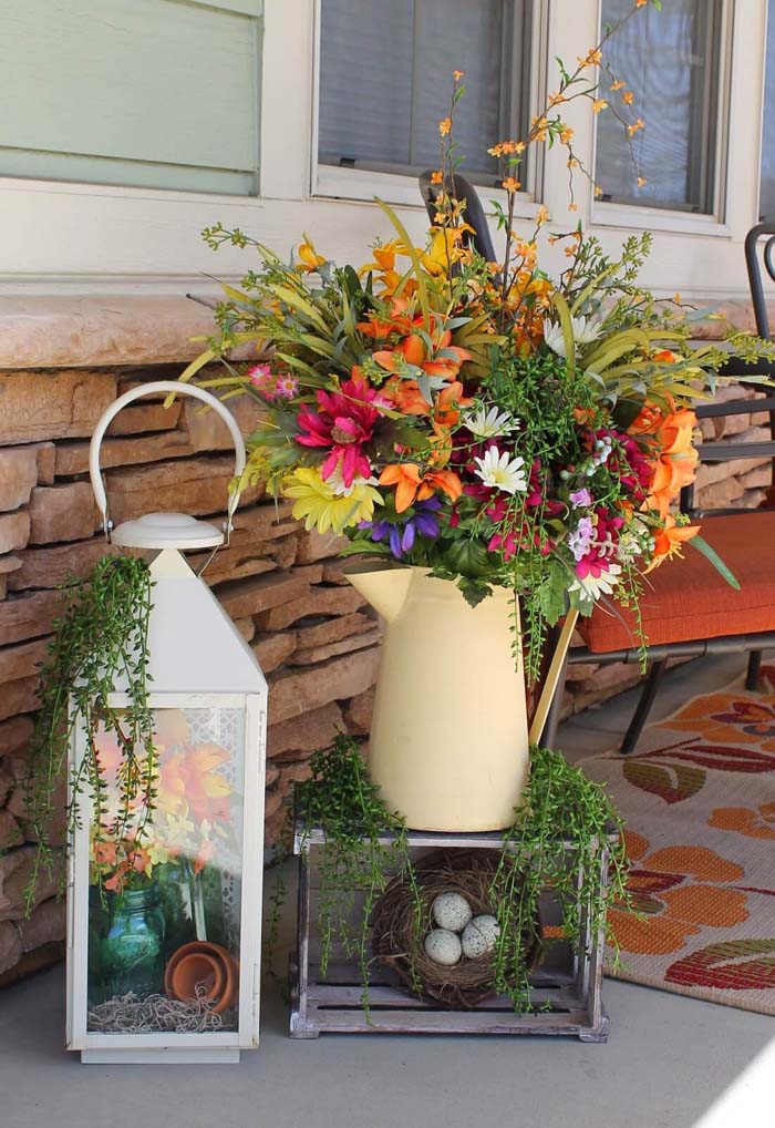 Watering Can Vase, Lantern Terrarium, Decorative Nest #rustic #springdecor #porch #decorhomeideas