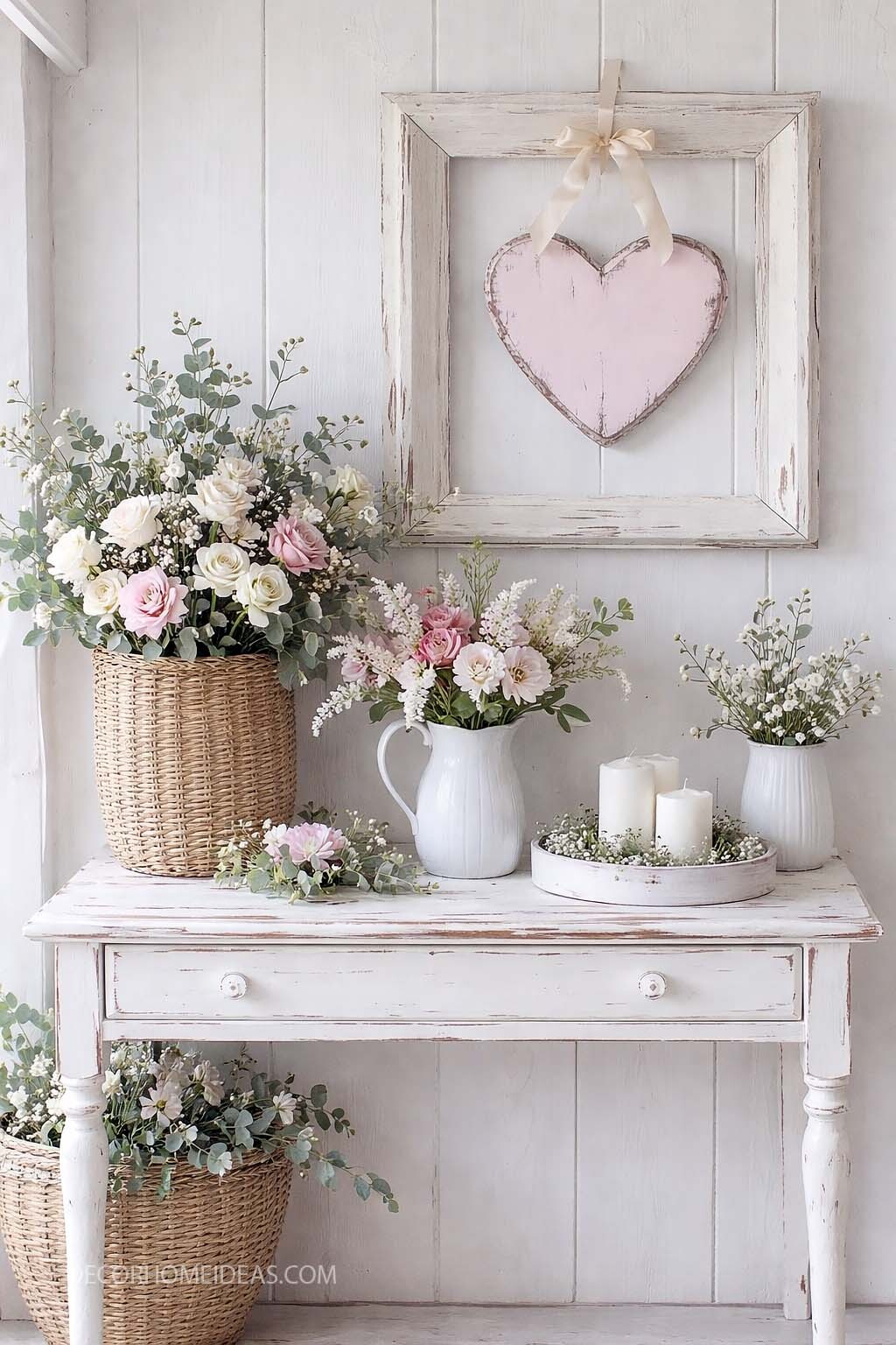 Rustic Easter Entryway Decor with Soft Pink Florals