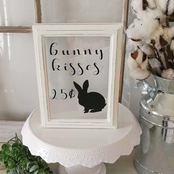 Adorable Bunny Kisses Glass Sign #Easter #spring #vintagedecor #decorhomeideas
