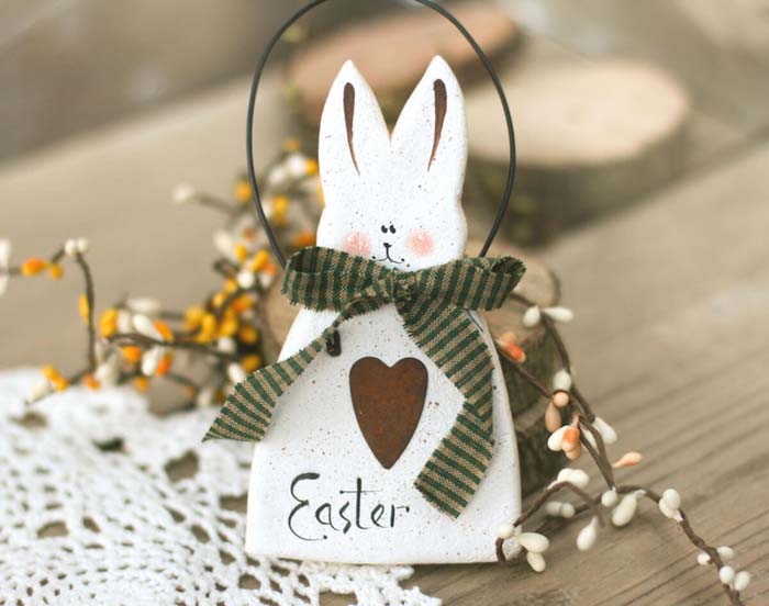 Adorable Hand-cut Salt Dough White Bunny #Easter #spring #vintagedecor #decorhomeideas