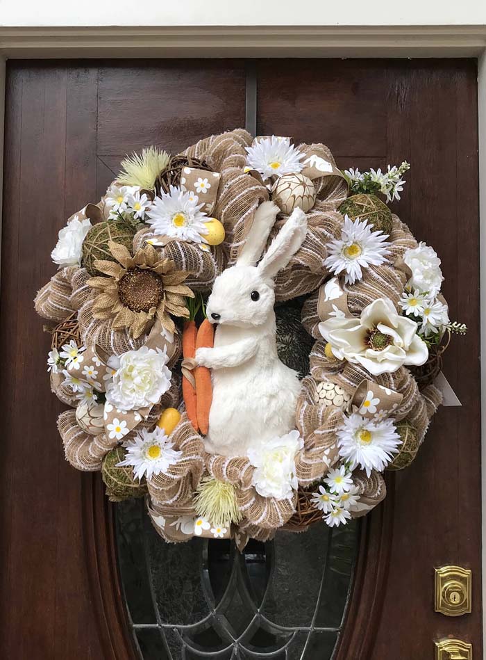 Assorted Flower Bouquet and Ribbons Bunny Wreath #Easter #spring #vintagedecor #decorhomeideas