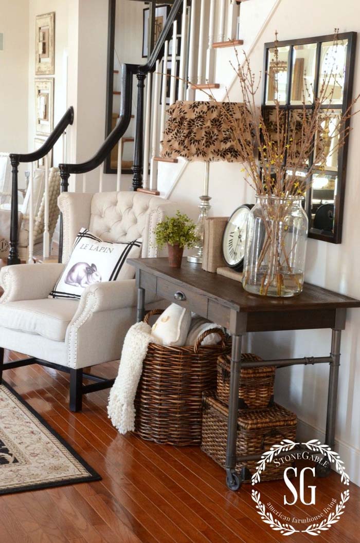 Baskets Add Practical, Attractive Storage #rusticentryway #farmhouse #decor #decorhomeideas