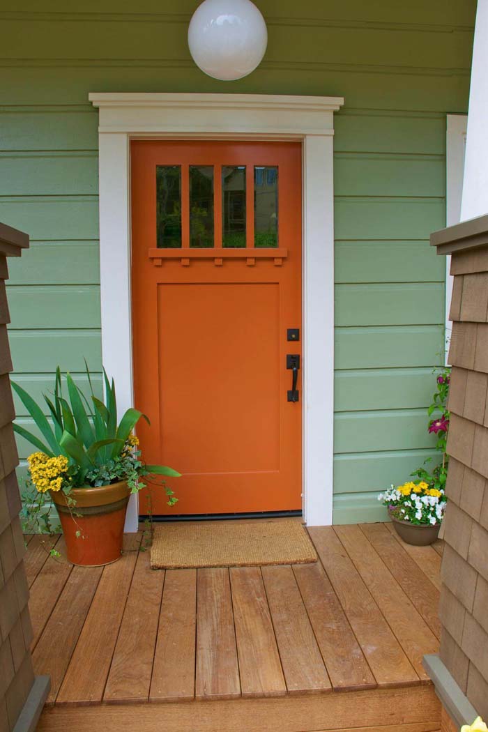 Bold, Bright And Beautiful Orange Front Door #farmhouse #frontdoor #decorhomeideas