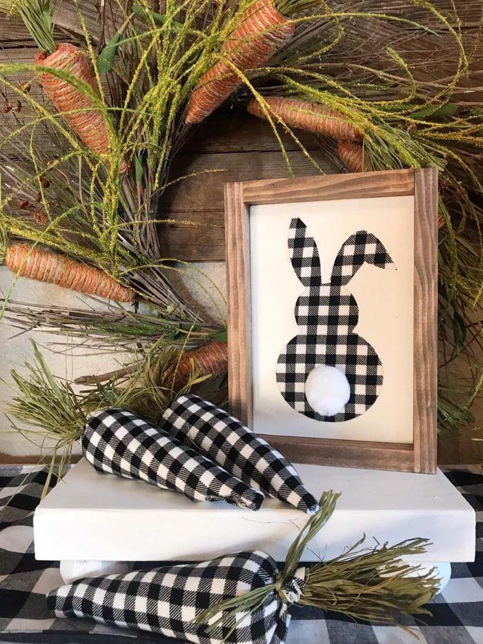 Buffalo Check Bunny Sign and 3-D Carrots #Easter #sign #decorhomeideas