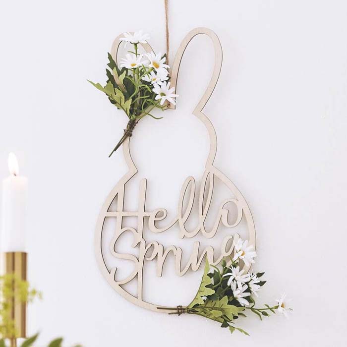 Bunny-Shaped “Hello Spring” Easter Sign Decoration #Easter #sign #decorhomeideas