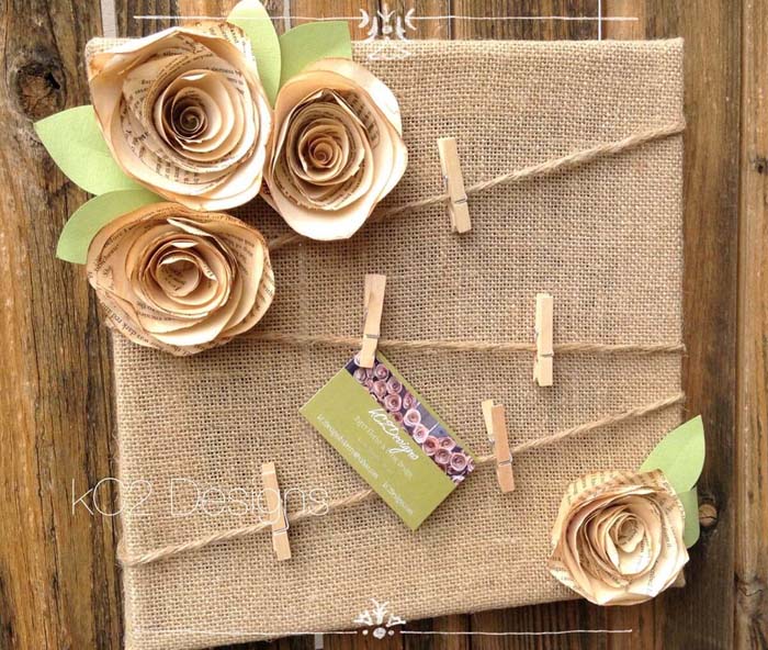 Burlap Message Board with Paper Flowers #floral #homedecor #decorhomeideas