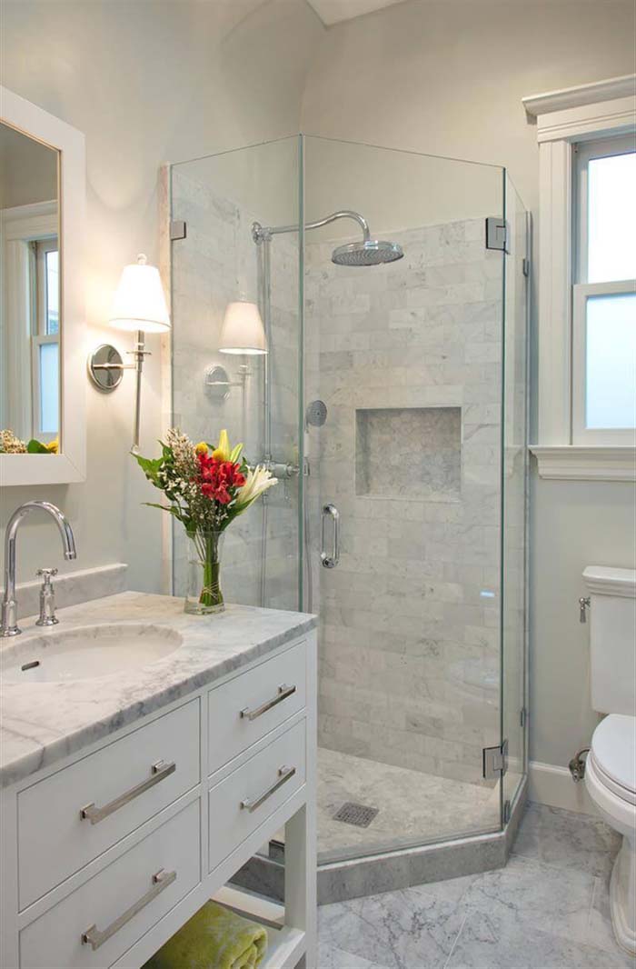 Calming White Marble Small Bathroom Design #smallbathroom #design #decorhomeideas
