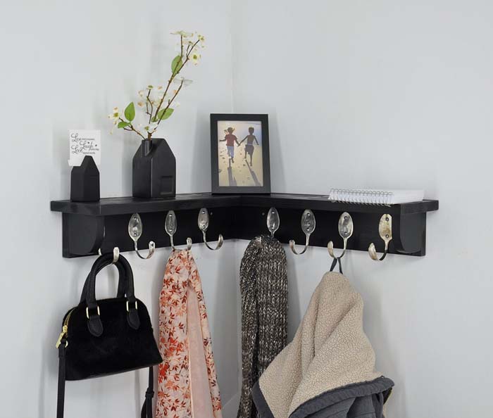 Clever Coat Rack DIY Corner Shelf Design #cornershelf #diy #decorhomeideas