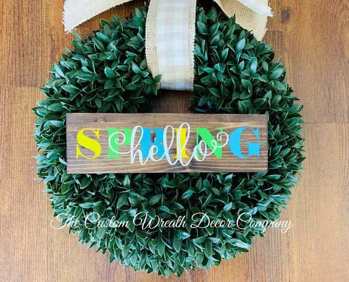 Colorful “Hello Spring” Rustic Wooden Sign #Easter #sign #decorhomeideas