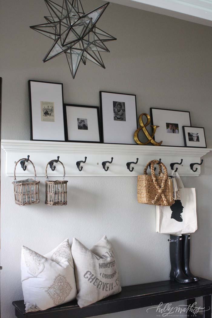 Combine Storage and Display #rusticentryway #farmhouse #decor #decorhomeideas