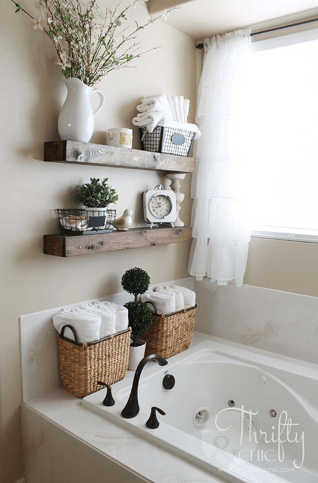 Earth Tone Re-purposed Wood Shelves #bathroom #decor #decorhomeideas